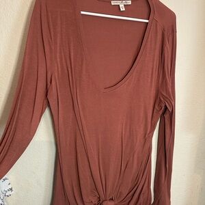 Express Orange Tie Front Blouse 3/4 Sleeve